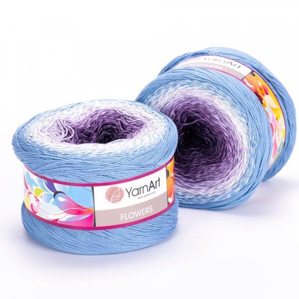 Two balls of yarn with a gradient color pattern.