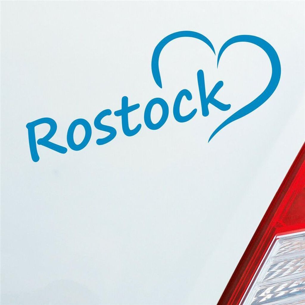 Auto Aufkleber Rostock Herz Stadt City Love Liebe Heimat 18,5x8 cm Hellblau Sticker Heckscheibenaufkleber