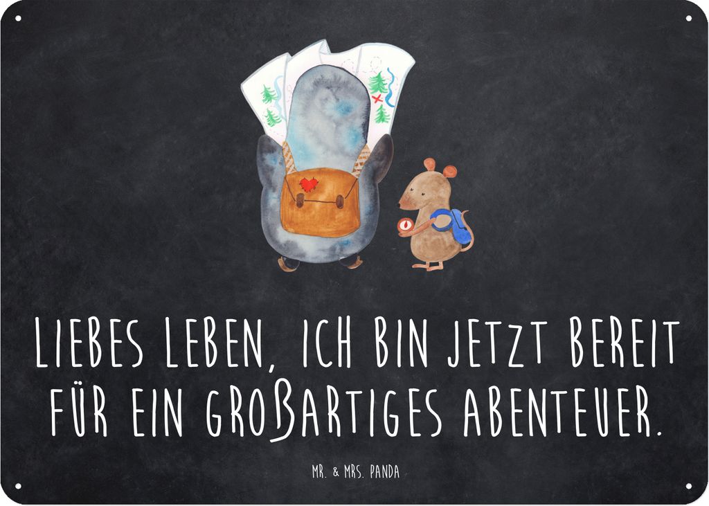 Mr. & Mrs. Panda tafel Pinguin & Maus Wanderer DIN A5 - Kreidetafel - Geschenk, Wandbild, Wandern, Türschild, Retro Blechschild, Ausflug, Pinguine...
