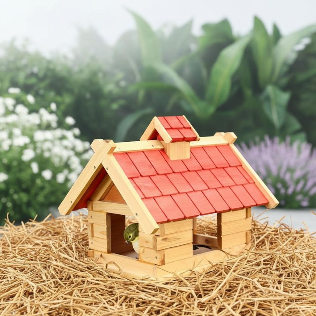 Vogelhaus XXL Holz Vogelvilla 44×34×37 cm mit Holzschindeln rot-weiß