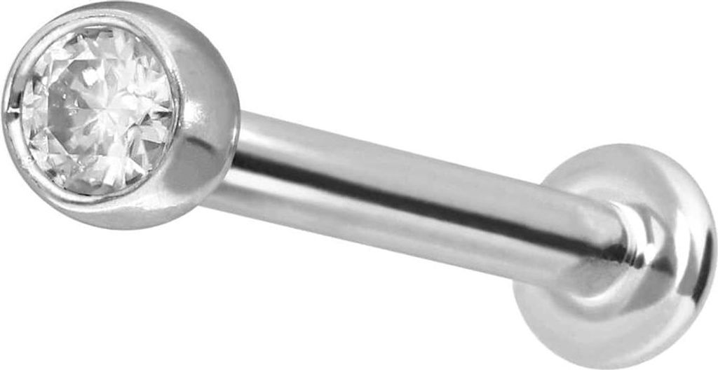 Ohrpiercing, Nasenpiercing 14 Karat Gold Labret mit Push Fit MOISSANIT WeißGold Stablänge: 9mm | Stabstärke: 1,2mm | Kristallgröße: 2,5mm