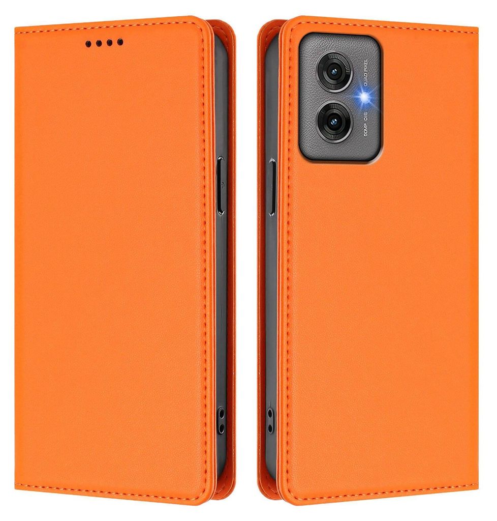 Handyhülle für Motorola Moto G55, Kunstleder Klapphülle Stoßfeste Magnetische Hülle mit Ständer Orange