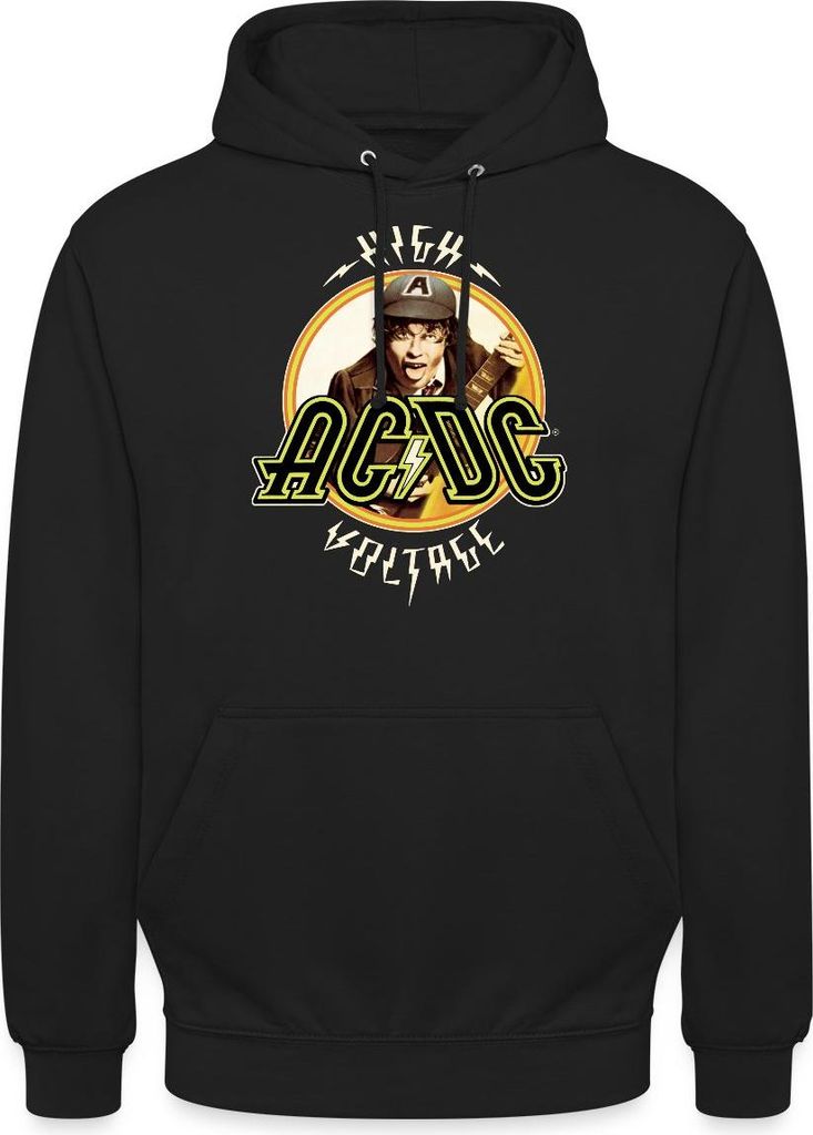 Spreadshirt AC/DC Logo High Voltage Angus Young Uni Hoodie, XL, Schwarz