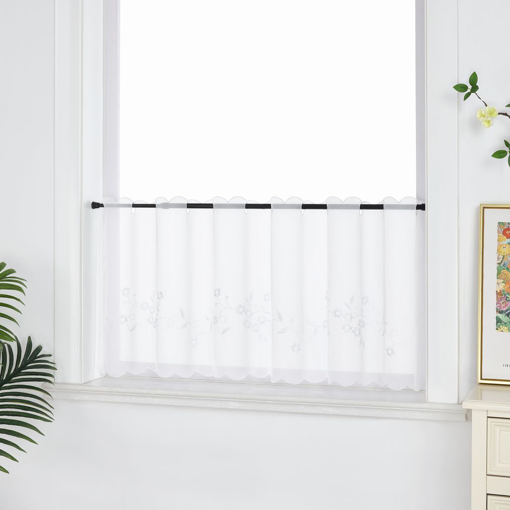 Scheibengardine Voile Rosenblumen - 45x130cm Schwarz Quaste