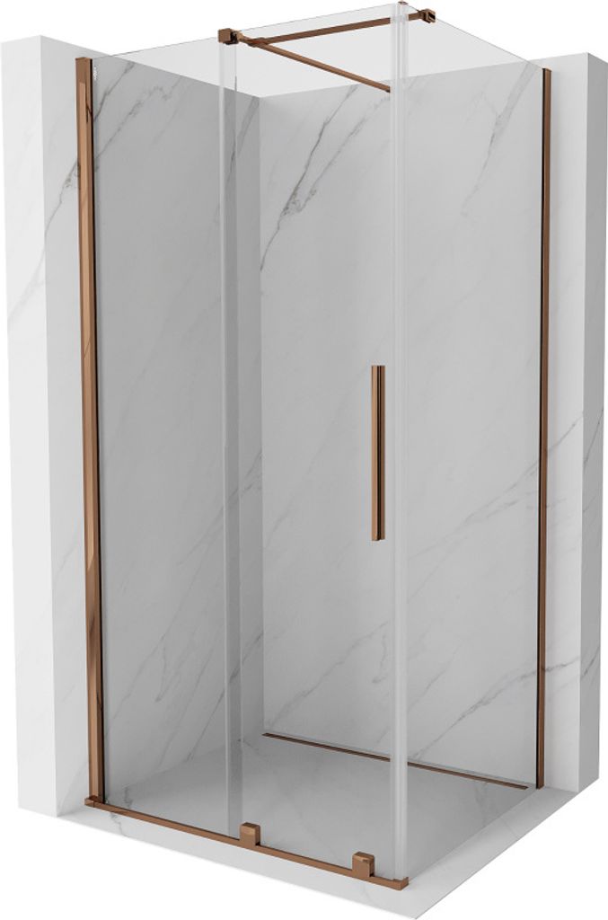 Mexen Velar Duschabtrennung 100x110 cm Rosa Gold, Transparent Glas