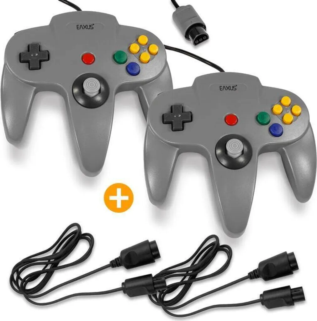 Manette N64 Grise Eaxus : Pack de 2 Contrôleurs avec Extension de Câble