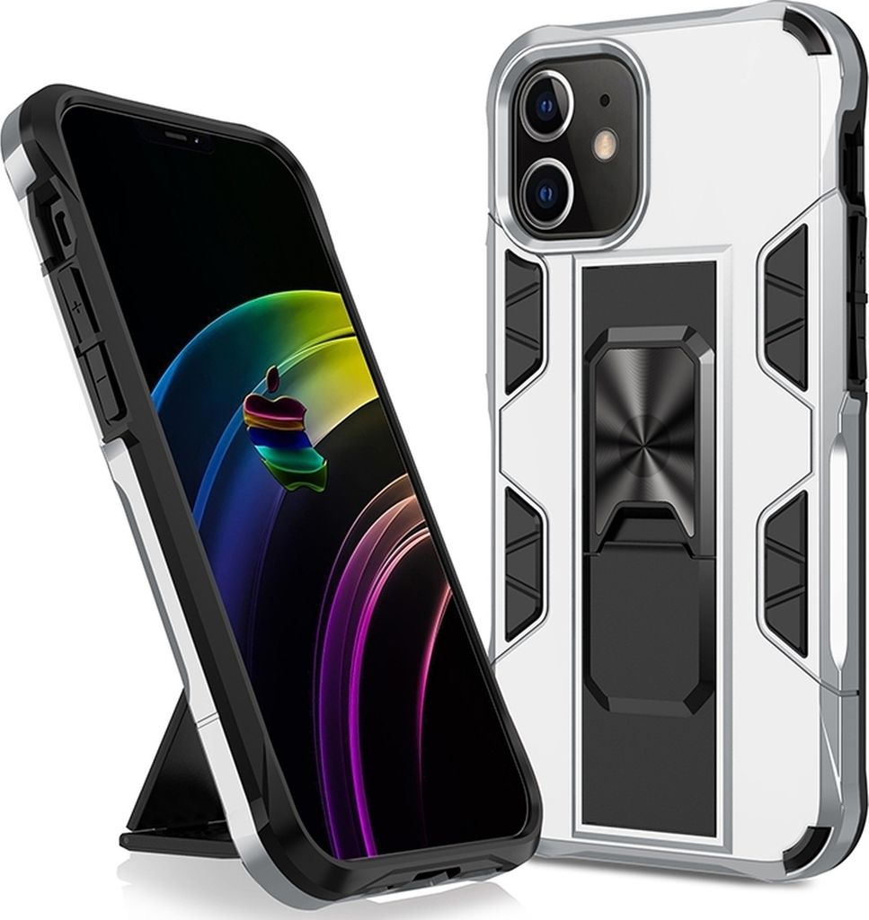 Mobigear Armor Stand iPhone 12 Pro Max Hülle Hardcase Backcover Stoßfest mit Ständer - Silber