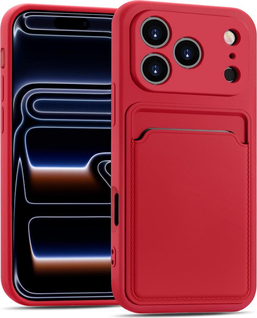Handyhülle für iPhone 17 Pro Hülle Silikon Case Schutzhülle mit Kartenfach Slim Cover, Rot