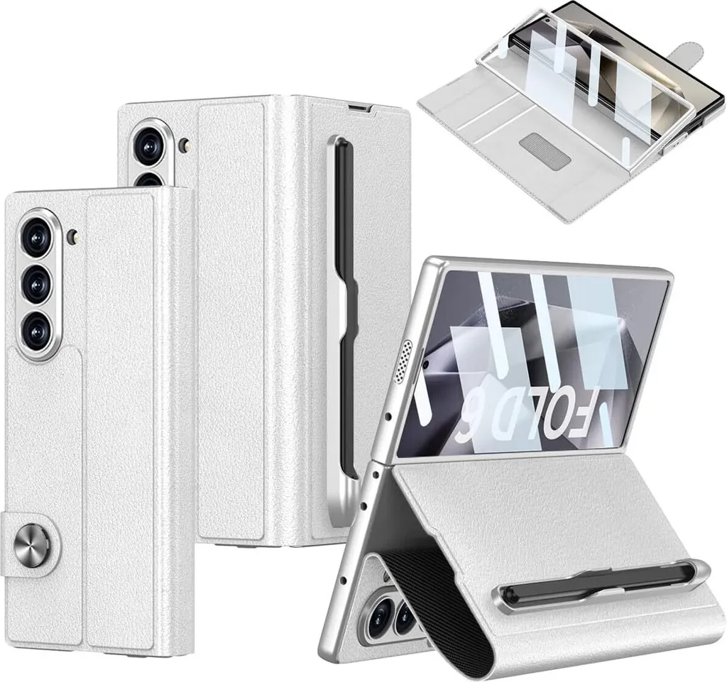 Cover Samsung Z Fold 6 Argento Elegante con Porta Carte e Penna
