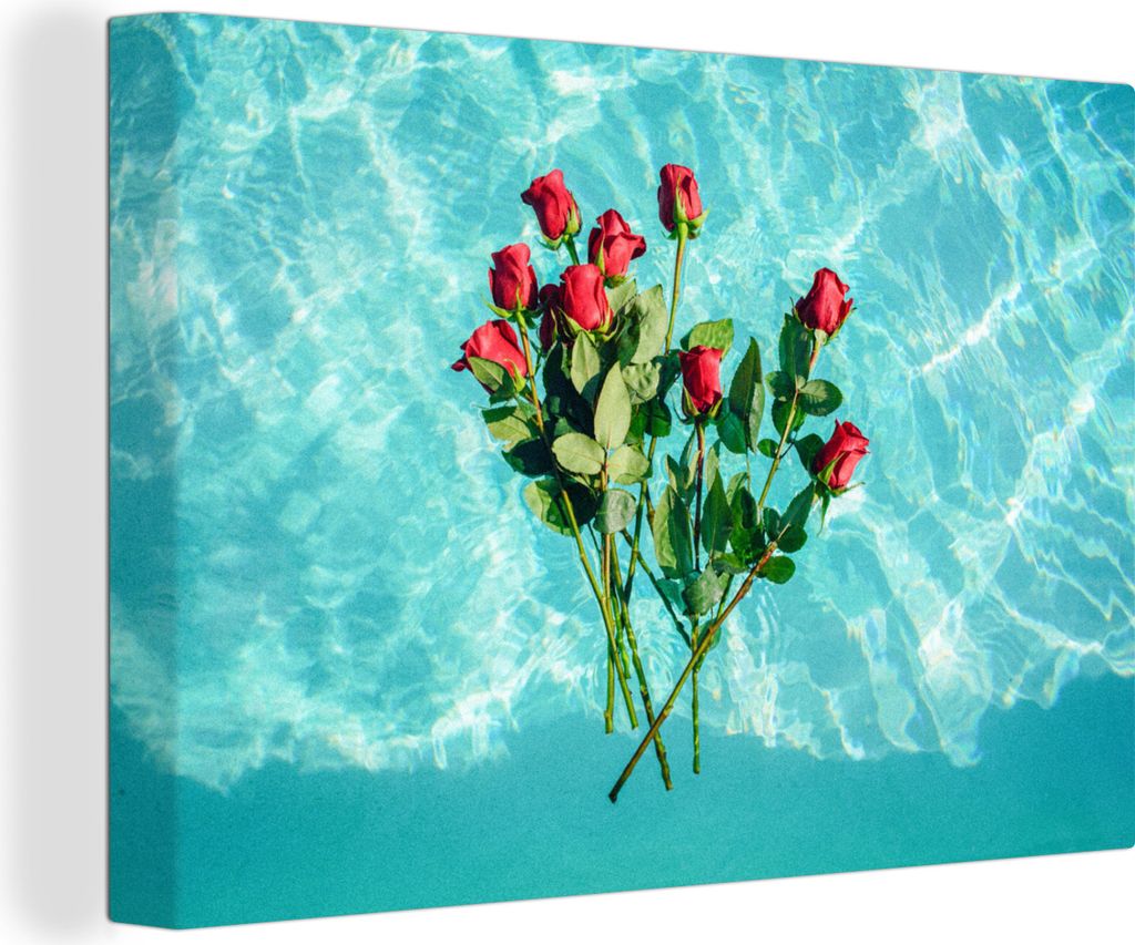 OneMillionCanvasses - Leinwandbilder - 140x90 cm, Rosen - Wasser - Blumen, Wandbilder Kunstdruck Wanddekoration