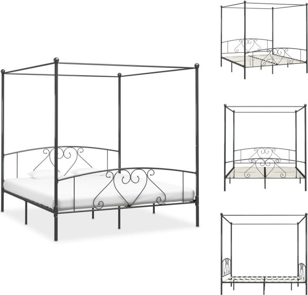 vidaXL Himmelbett-Gestell Grau Metall 180 x 200 cm - Betten & Bettgestelle