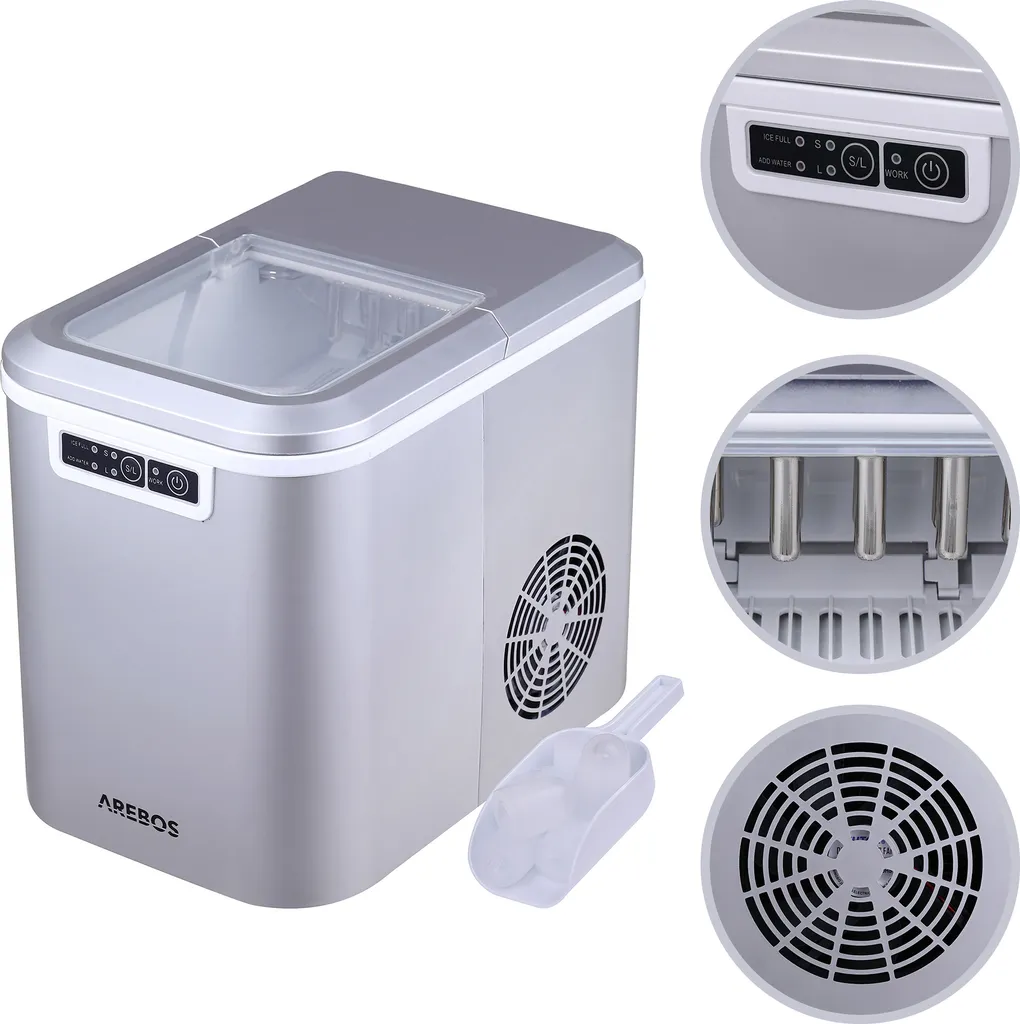 Fabbricatore di Ghiaccio AREBOS Argento 12kg/24h - Macchina Ghiaccio Casa - 10