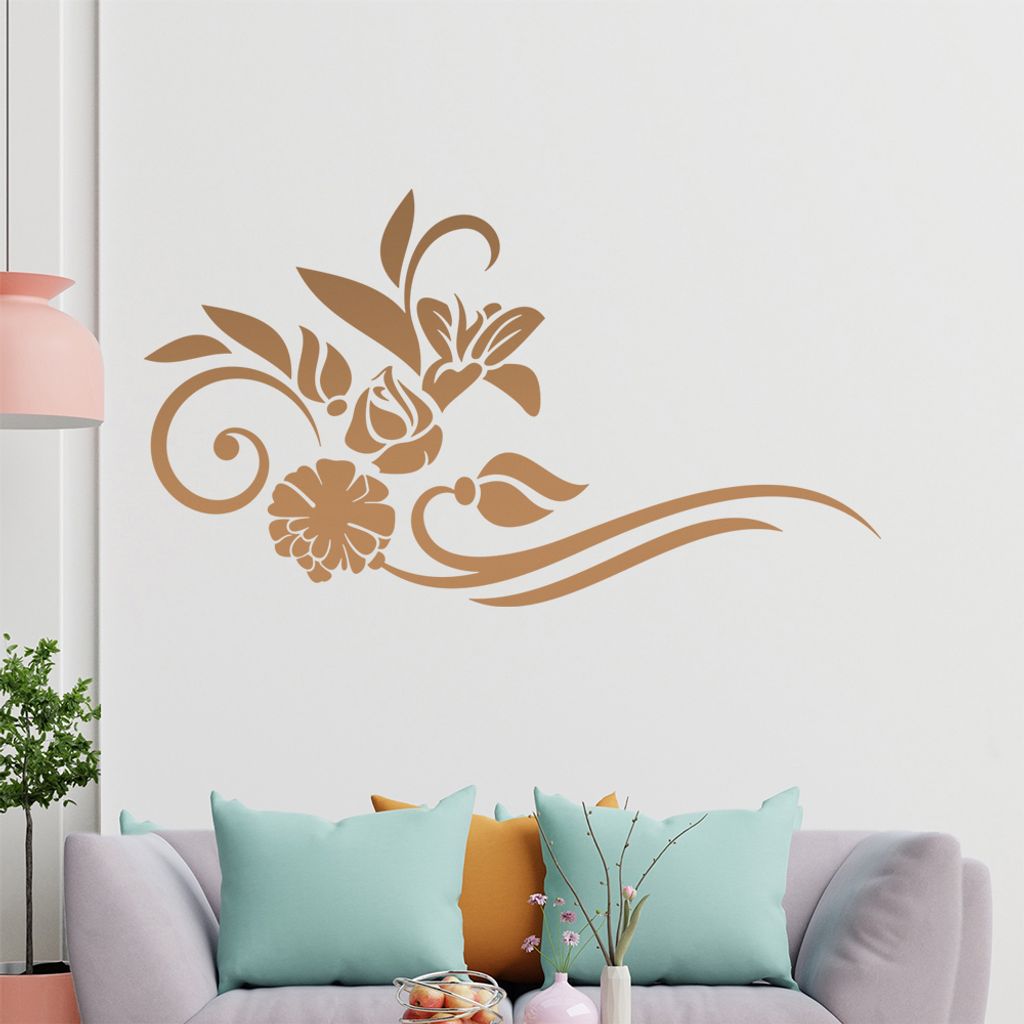 Blumen - Linien Wandtattoo in 6 Größen - Wandaufkleber Wall Sticker - Dekoration, Küche, Wohnzimmer, Schlafzimmer, Badezimmer