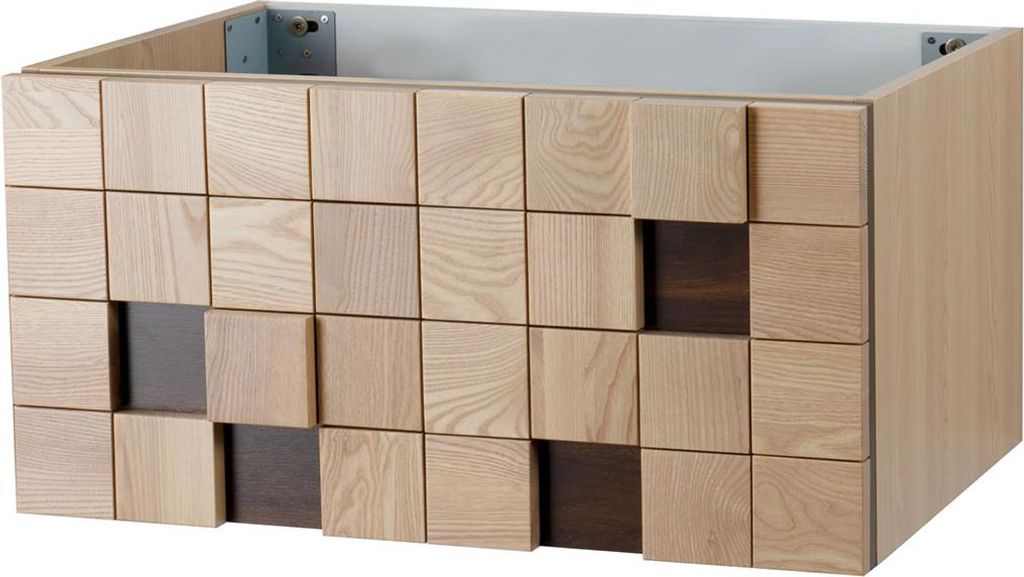 MOVEA Waschtischunterschrank 80cm 1 Schublade Grifflos Softclose Helle Eiche Blockmuster Multiplex Eschenfurnier