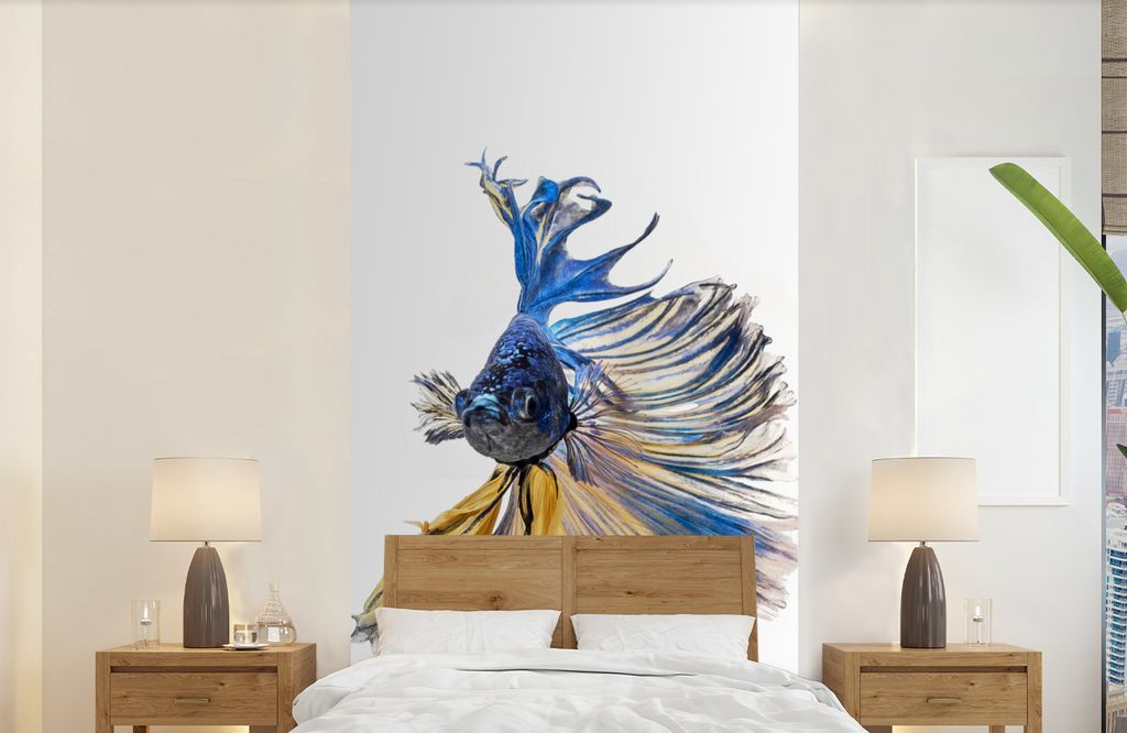 MuchoWow Fototapete für Wohnzimmer oder Schlafzimmer Wandtapete Vinyl Motivtapete Fisch - Schwanz - Blau - 120x240 cm - Hintergrundbild