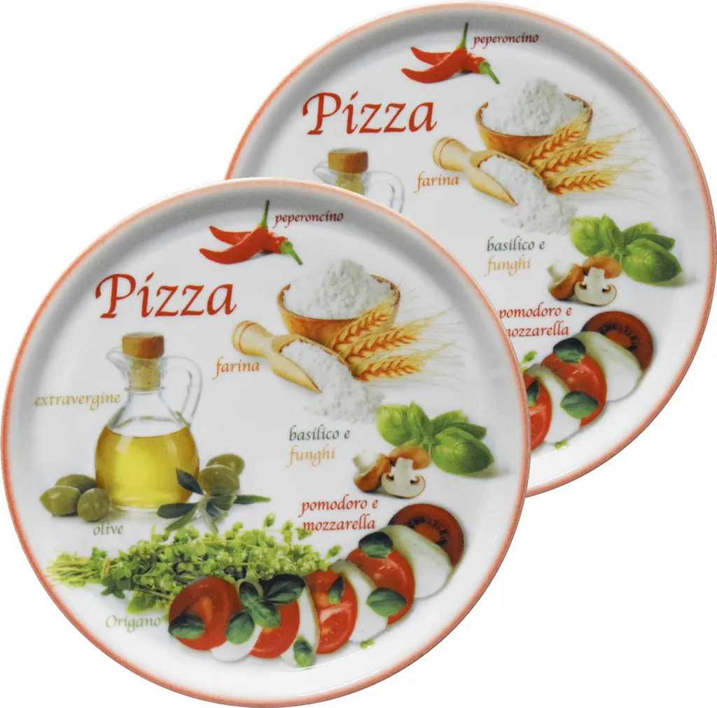 Set 2 Piatti Grandi Pizza Napoli Red 33,8 cm - Porcellana da Portata