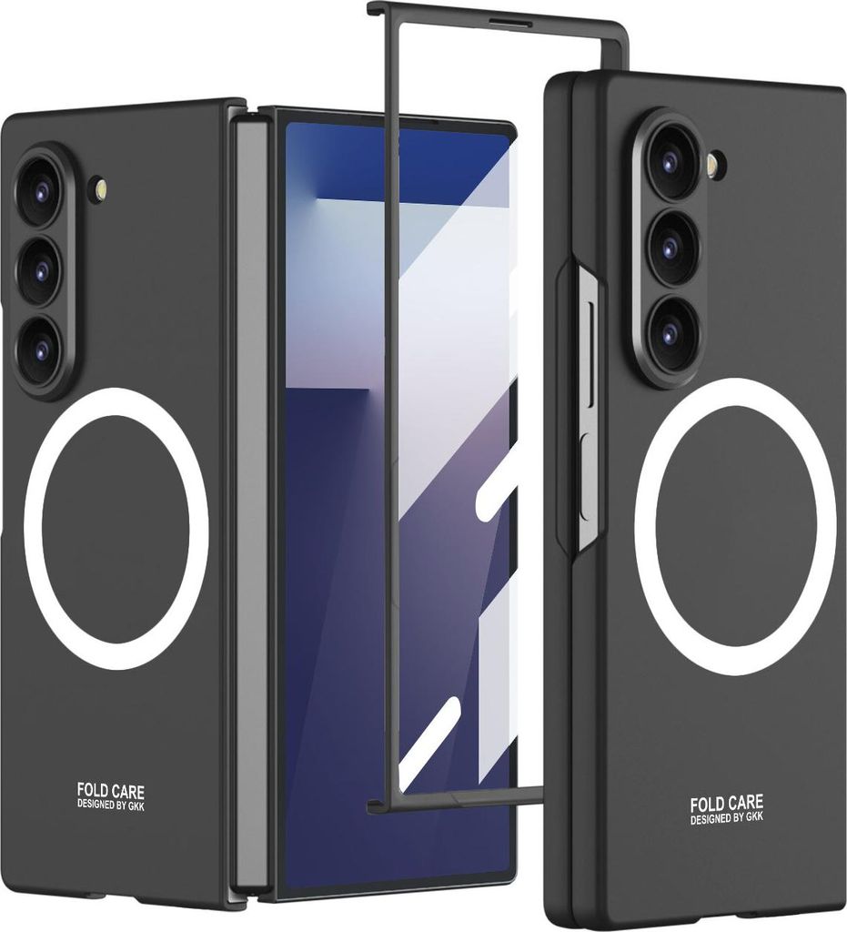 Handyhülle für Samsung Galaxy Z Fold 7 Hart PC Matt Schutzhülle mit Displayschutz und Magnetische Kompatibel mit Magsafe Schwarz