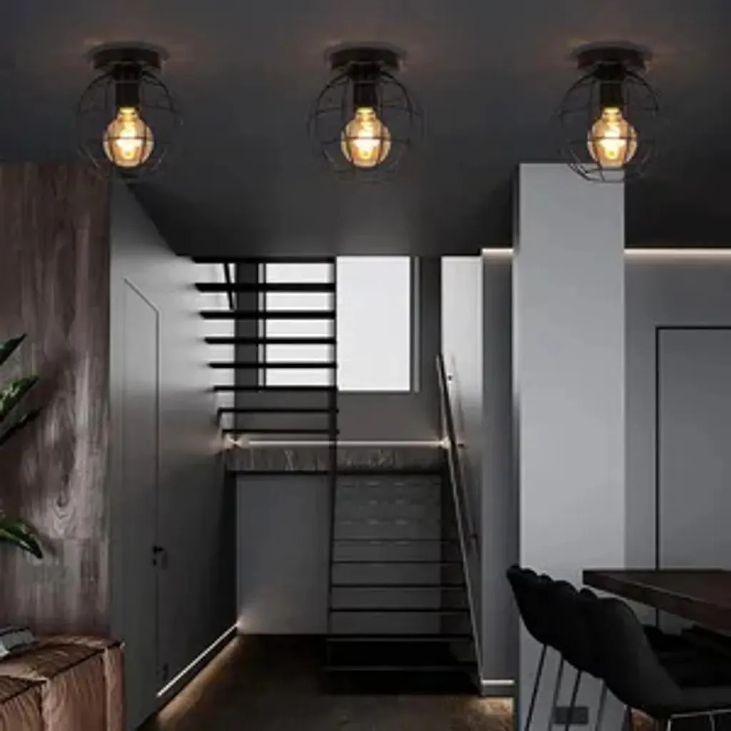 Plafonnier Rétro Noir pour Plafond Bas Solution Éclairage Industriel E27