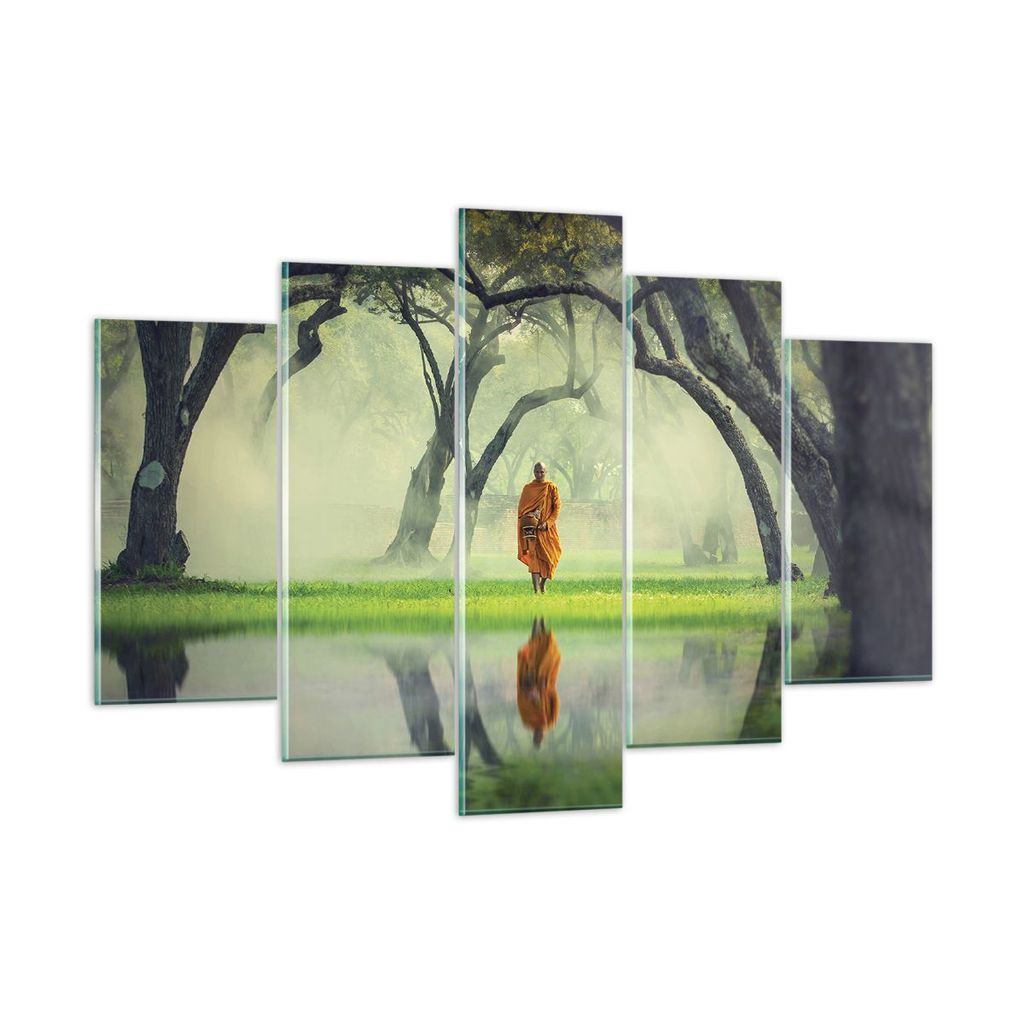 Bilder auf glas - 5 Teile - Mönch Wald Nebel - 150x100cm - Glasbilder - Wandbilder - Bilder - zum Aufhängen bereit - Wanddekoration aus Glas - Gl...