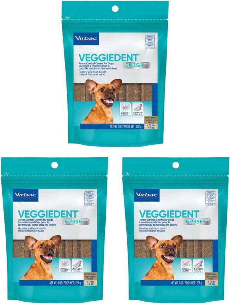 Virbac Veggiedent Fresh - natürliche Kauartikel für Hunde mit FR3SH-Technologie in Größe XS, 15 Stück pro Packung (3-er pack)