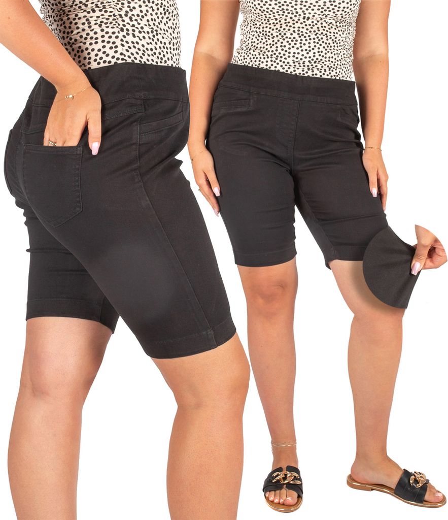 FIRI Damen-Jeansshorts mit hoher Taille, geradem Bein über dem Knie, Schwarz, M 38