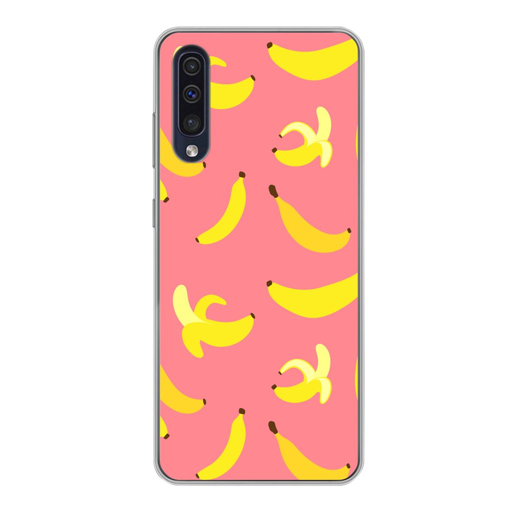 MuchoWow Handyhülle Schutzhülle Hülle für Samsung Galaxy A30s Banane - Rosa - Tropisch Silikon Softcase Handy Hülle - Karteninhaber