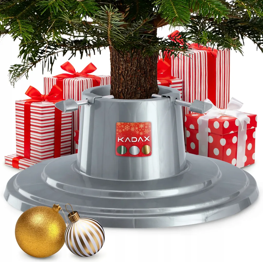 Pied de sapin de Noël argenté avec bac à eau pour arbre jusqu'à 2m
