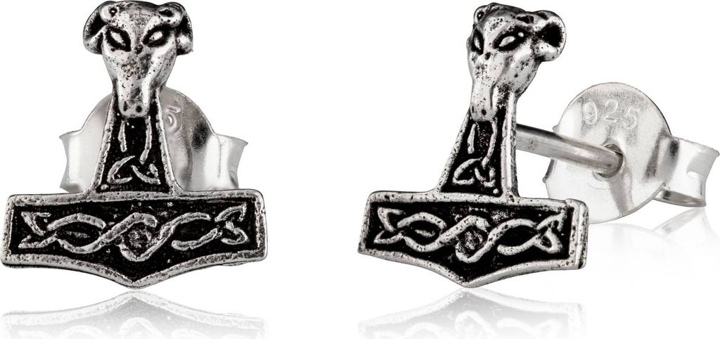 Paar Ohrstecker Celtic Widder Thorshammer 925 Silber Wikinger Ohrringe 3046