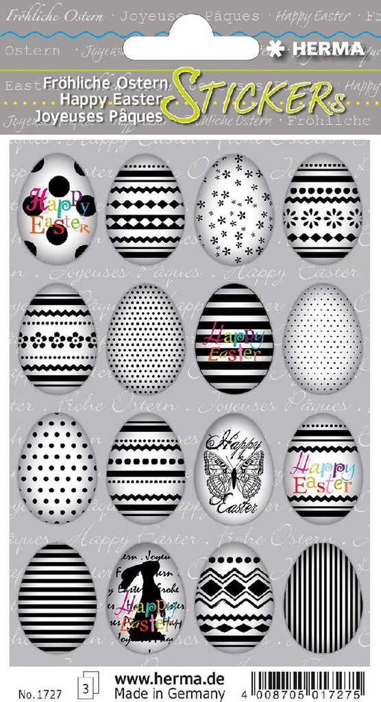 Herma DECOR Sticker Happy Easter Eierset Schwarz Weiss