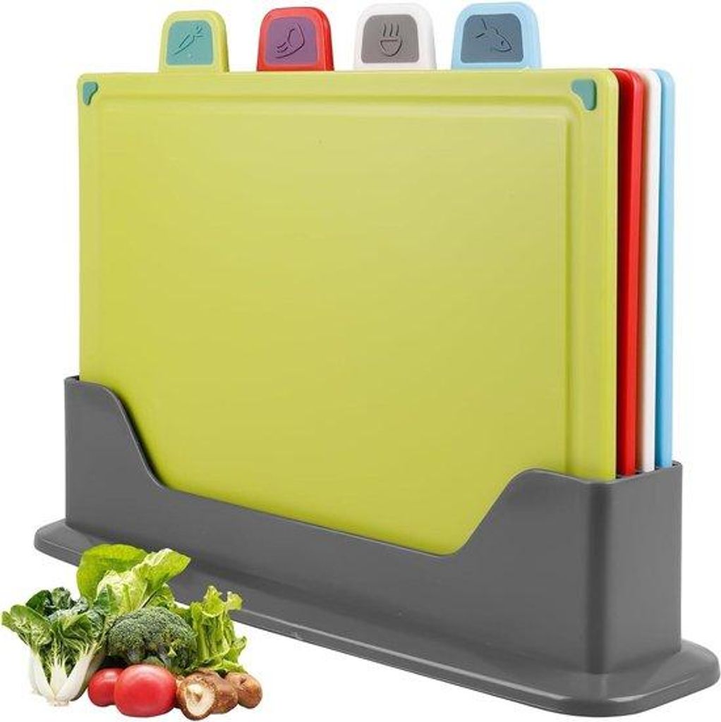 Kunststof snijplanken, 4 stuks, vaatwasmachinebestendig, antislip, sapgroeven