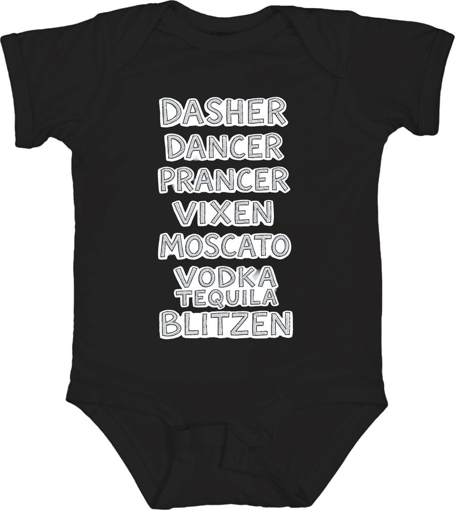 Dasher Dancer Prancer Vixen Moscato Vodka Geschenk Lustig Party Unisex Baby Body, Schwarz, 18/24