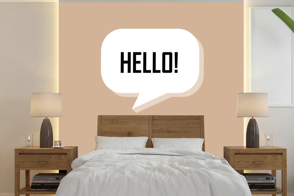 MuchoWow Fototapete für Wohnzimmer oder Schlafzimmer Wandtapete Vinyl Motivtapete Sprichwörter - Zitate - Hallo! - Roboter - Zahnrad - Kinder -...
