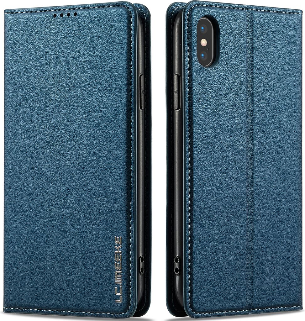 Handyhülle für iPhone XS Max, Magnetische Flip Leder Hülle mit Kartenfach und Standfunktion Blau