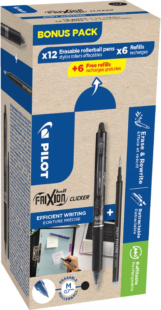 Pilot FriXion Ball Clicker 07 Noir : Idéal pour Bureau et Scolaire