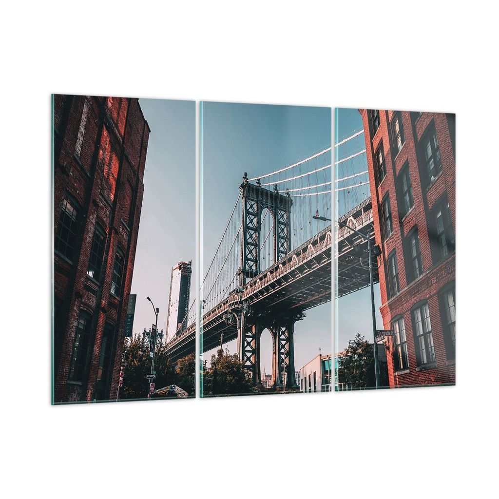 Bilder auf glas - 3 Teile - Manhattan Brücke Brücke - 105x70cm - Glasbilder - Wandbilder - Bilder - zum Aufhängen bereit - Wanddekoration aus Gl...