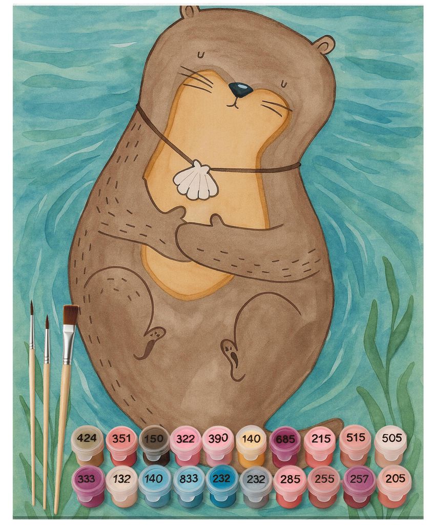 Mr. & Mrs. Panda Malen nach Zahlen Otter Muschel Design 40 x 50 cm Mit Rahmen - Weiß - Geschenk, leinwand malset, Motivation, Seeotter, Niedlich, ...