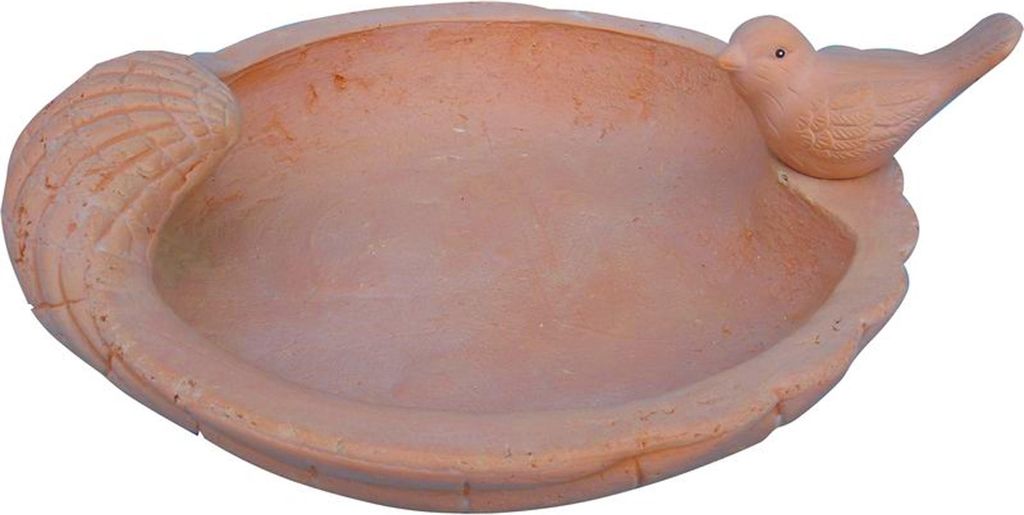 Vogeltränke Vogelbad Tränke mit Spatzenfigur terracotta Produktbild 
