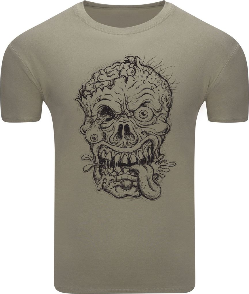 Diarbo Herren T-Shirt mit Lustiger Druck Zombiegesicht Khaki Gr.S