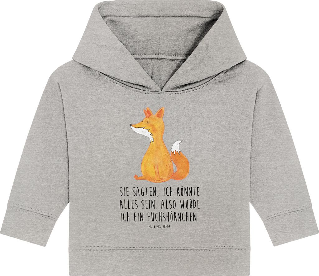 Mr. & Mrs. Panda Organic Baby Hoodie Einhorn Wunsch 12. - 18. Monat - Heather Grey - Geschenk, Fuchs, Unicorns, Unicorn, Fuchshörnchen, Kapuzenswe...