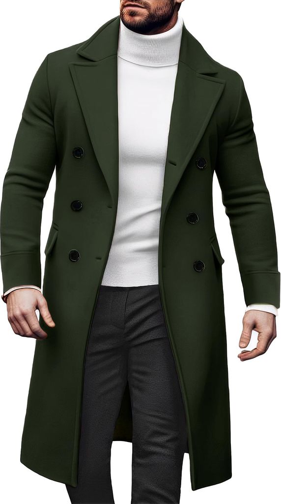Herren Mantel Herbst Winter Lang Trenchcoat Slim Fit Zweireiher Wintermantel Revers Herrenmantel Casual Business Winterjacke