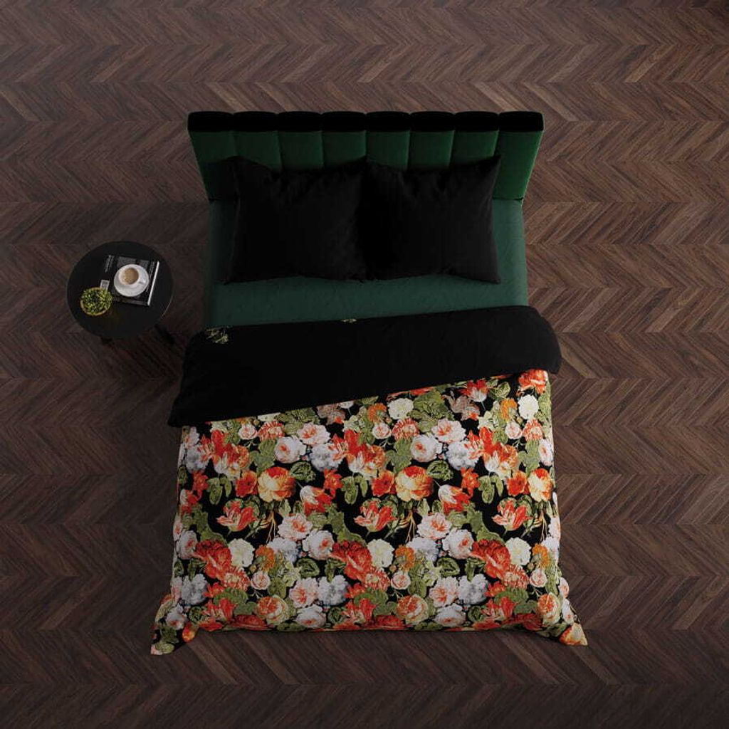 Bettwäsche, Baumwollsatin, hohe Qualität 200x220 Tulipas Schwarz, Blumen