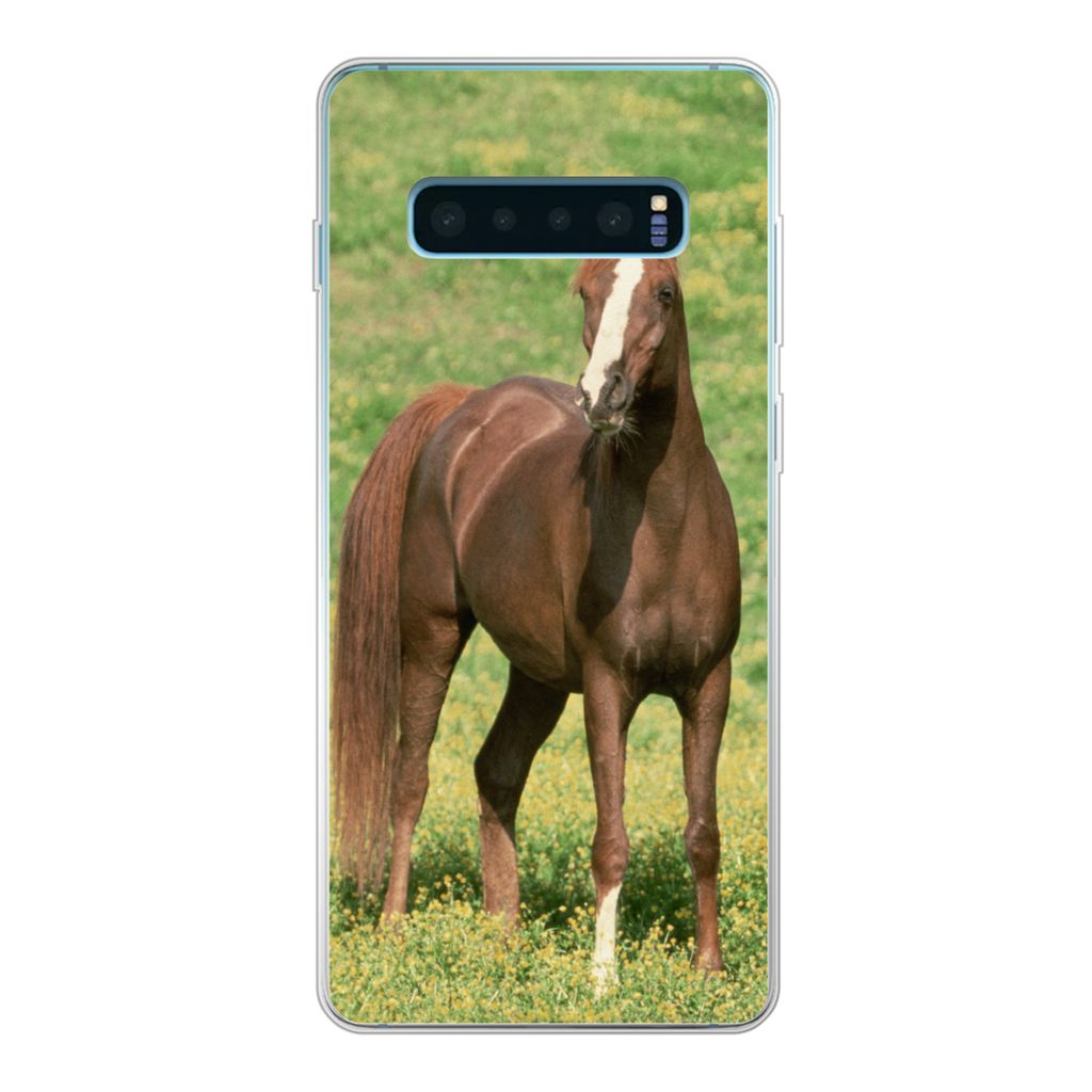 MuchoWow Handyhülle Schutzhülle Hülle für Samsung Galaxy S10 Lite Pferde - Gras - Braun Silikon Softcase Handy Hülle - Schutz