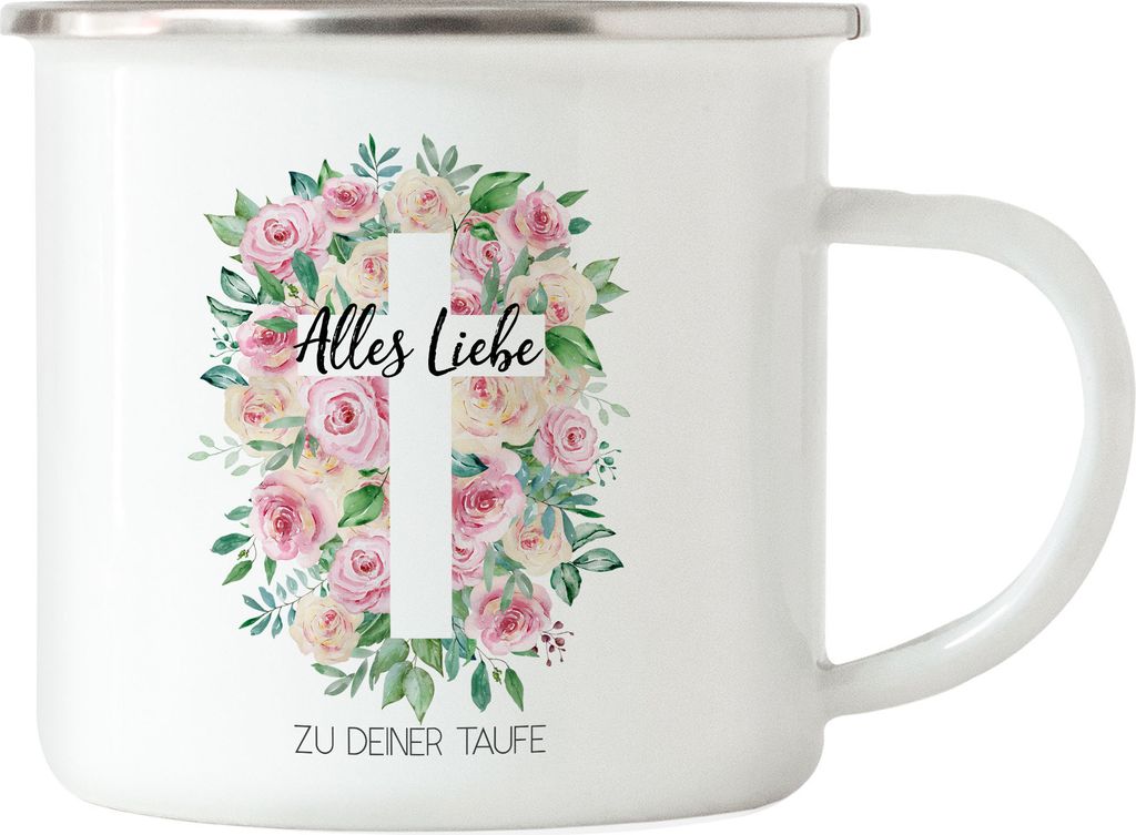 Alles Liebe zu deiner Taufe Emaille Tasse Taufgeschenk Mädchen Patenkind Kirche