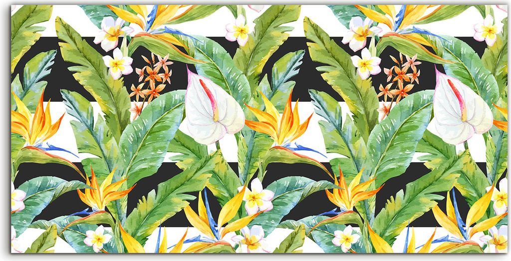 Coloray - Glasbild - 100x50 cm - Wandbild - Glasbilder - Deko Tropische schwarzen Linien Haus