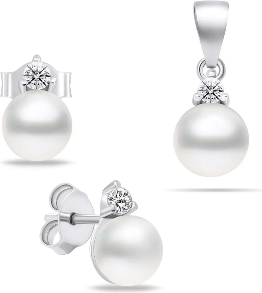 Elegante parure di gioielli in argento con perle SET227W (orecchini, ciondolo)