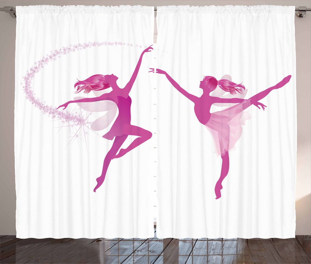 ABAKUHAUS Ballett Rustikaler Gardine, Ballerina-Fee-Tanzen, Schlafzimmer Kräuselband Vorhang mit Schlaufen und Haken, 280 x 245 cm, Weiß Rosa Pud...