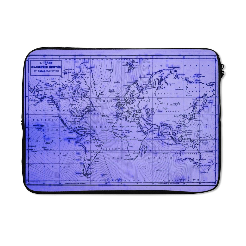 MuchoWow Laptop Hülle 14 ZollWeltkarte - Vintage - Lila Laptoptasche - Laptoptasche - Stoßsicher - Schutzhaube