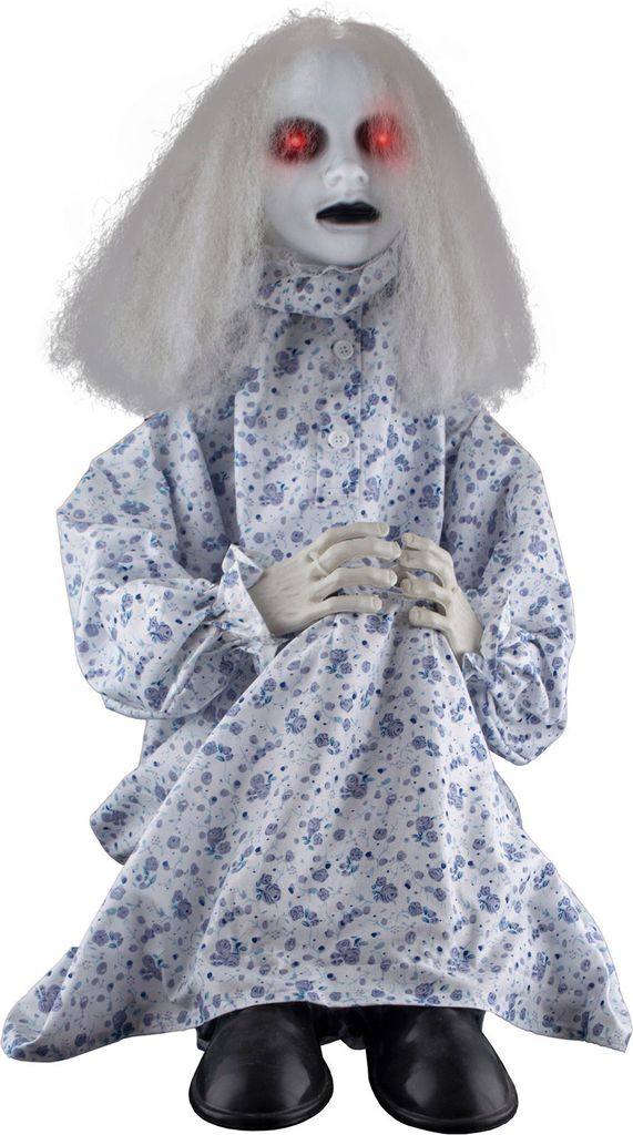 Spookfiguur: Zittend meisje met licht en geluid - 75 cm | Productafbeelding 