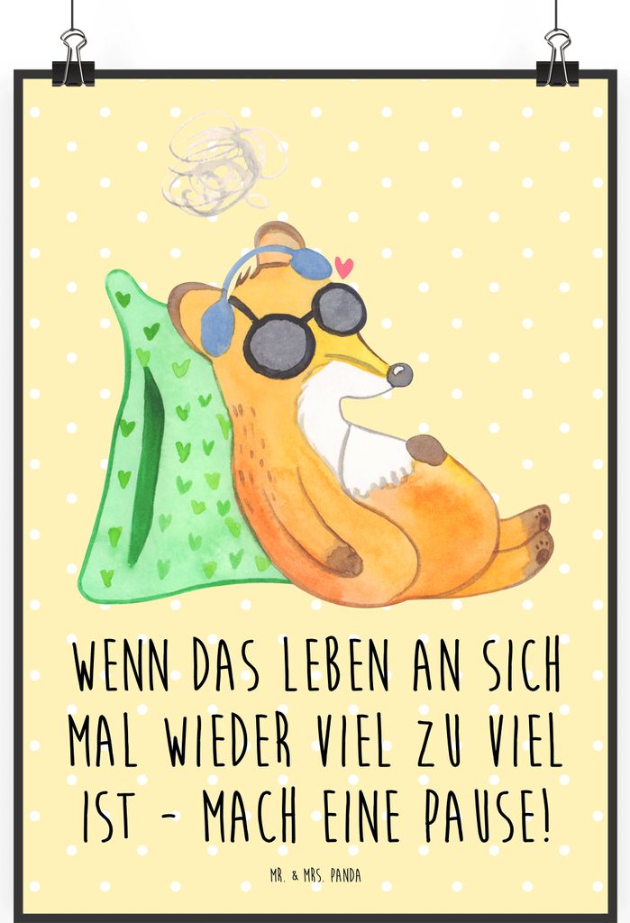 Mr. & Mrs. Panda Bild Fuchs Neurodiversität DIN A1 - Gelb Pastell - Geschenk, PEM, Plakat, Kunstdruck, Wandbild, drucke, wanddeko, Fatigue
