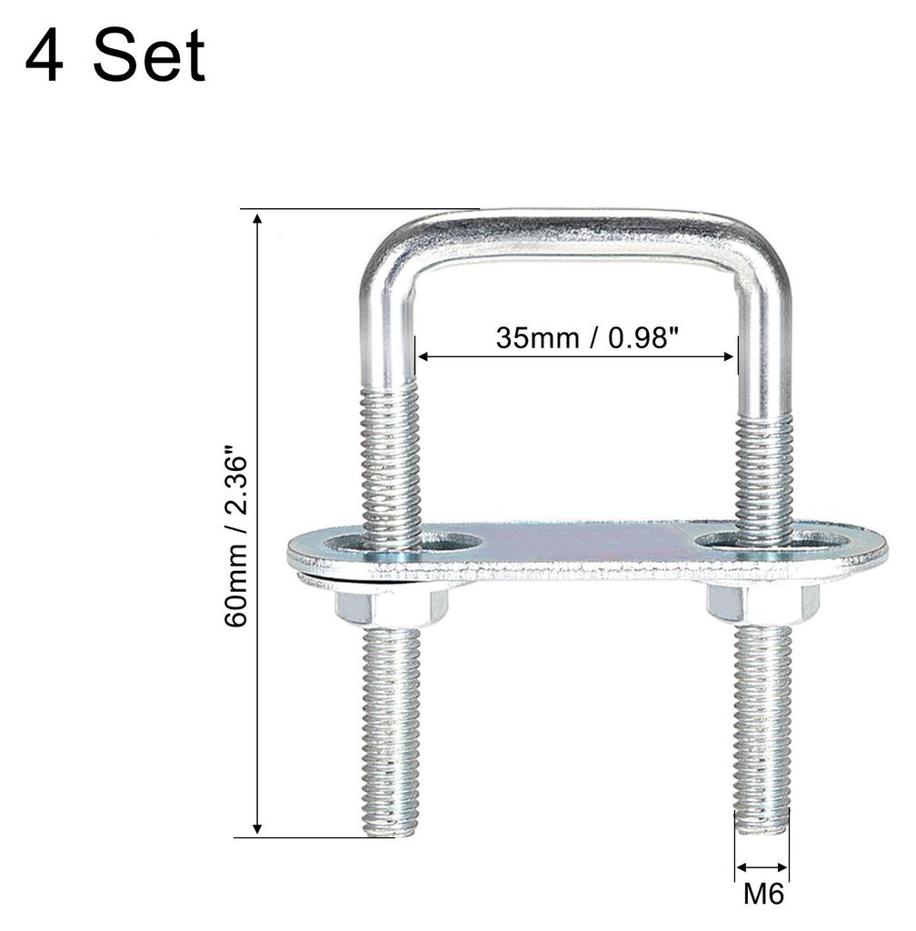 4 Stš¹ck Vierkant U-Bolzen 1-3/8" (35 mm) Bš¹gelschraube Innenbreite Kohlenstoffstahl M6 mit Muttern, Rahmenplatte, runde Unterlegscheiben